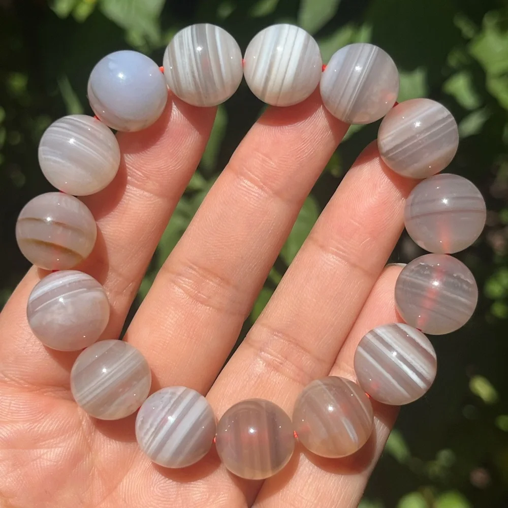 14mm stretchable grey banded Yanyuan agate‎ bracelet 1524